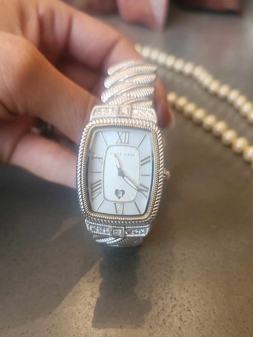 Judith Ripka Silver and White Crystal-Accent Watch